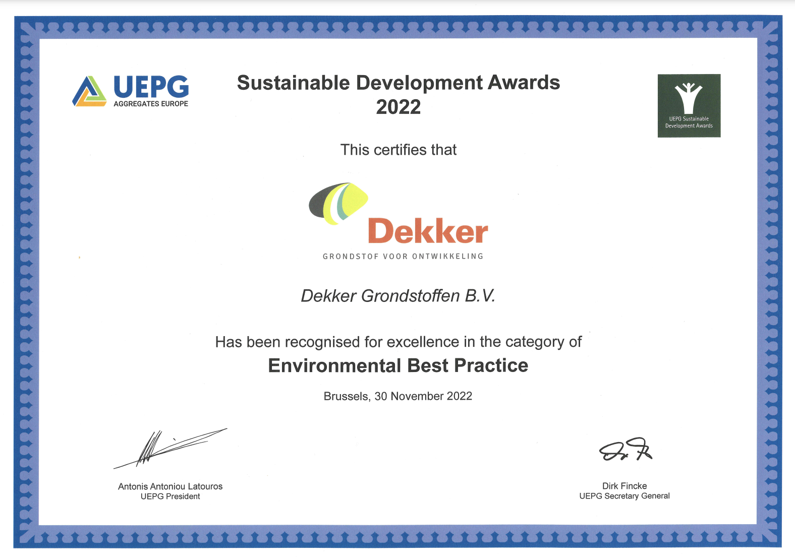 UEPG 2022 Certificaat voor Bomhofsplas